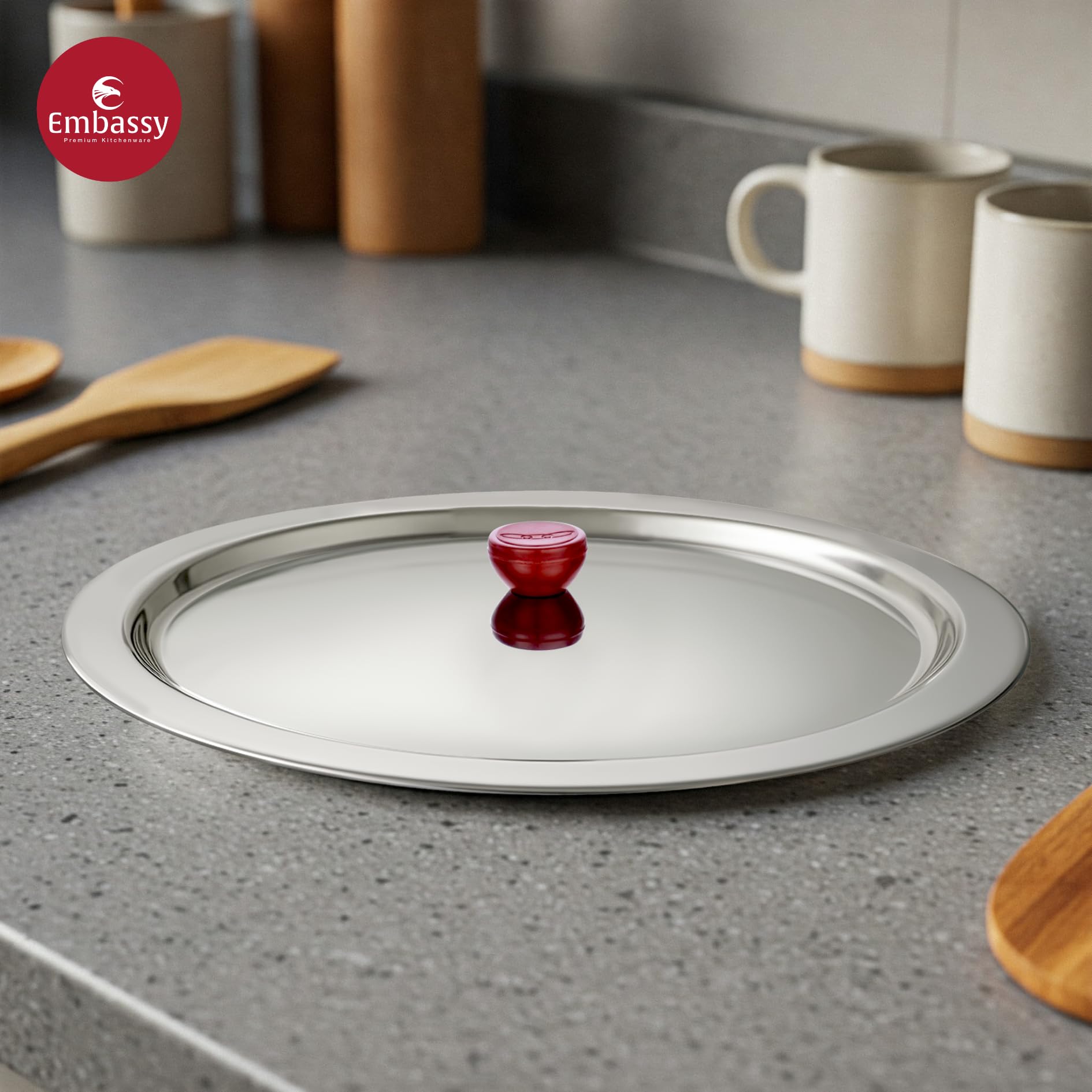 Embassy Stainless Steel Multipurpose Lid/Cover with Heat Resistant Knob | Diameter 25.5 cm | Size 4 | Cover for Utensils, Tava, Topes, Kadhai, Pots and Pans 2