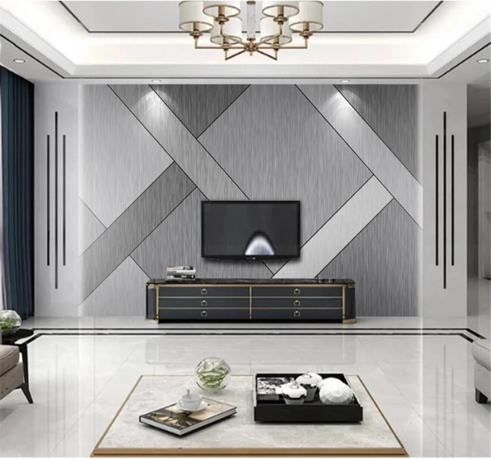 Tzxztt Abstract Minimalist Grey Geometric Lines Modern 3D Wallpaper Premium Textured Silk Neutral Tones Material Ideal for Living Room Bedroom-430cm×300cm