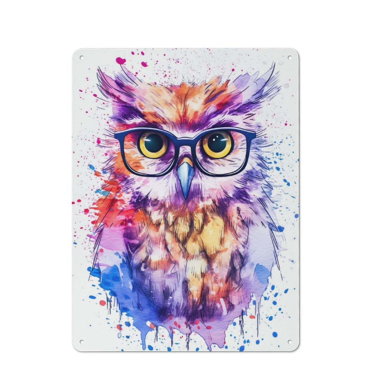 Cute Owl Wearing Glasses Character Metal Wall Decor 40x30cm, Vintage Metal Sign for Home, Shop, Pub Or Studio Wall
