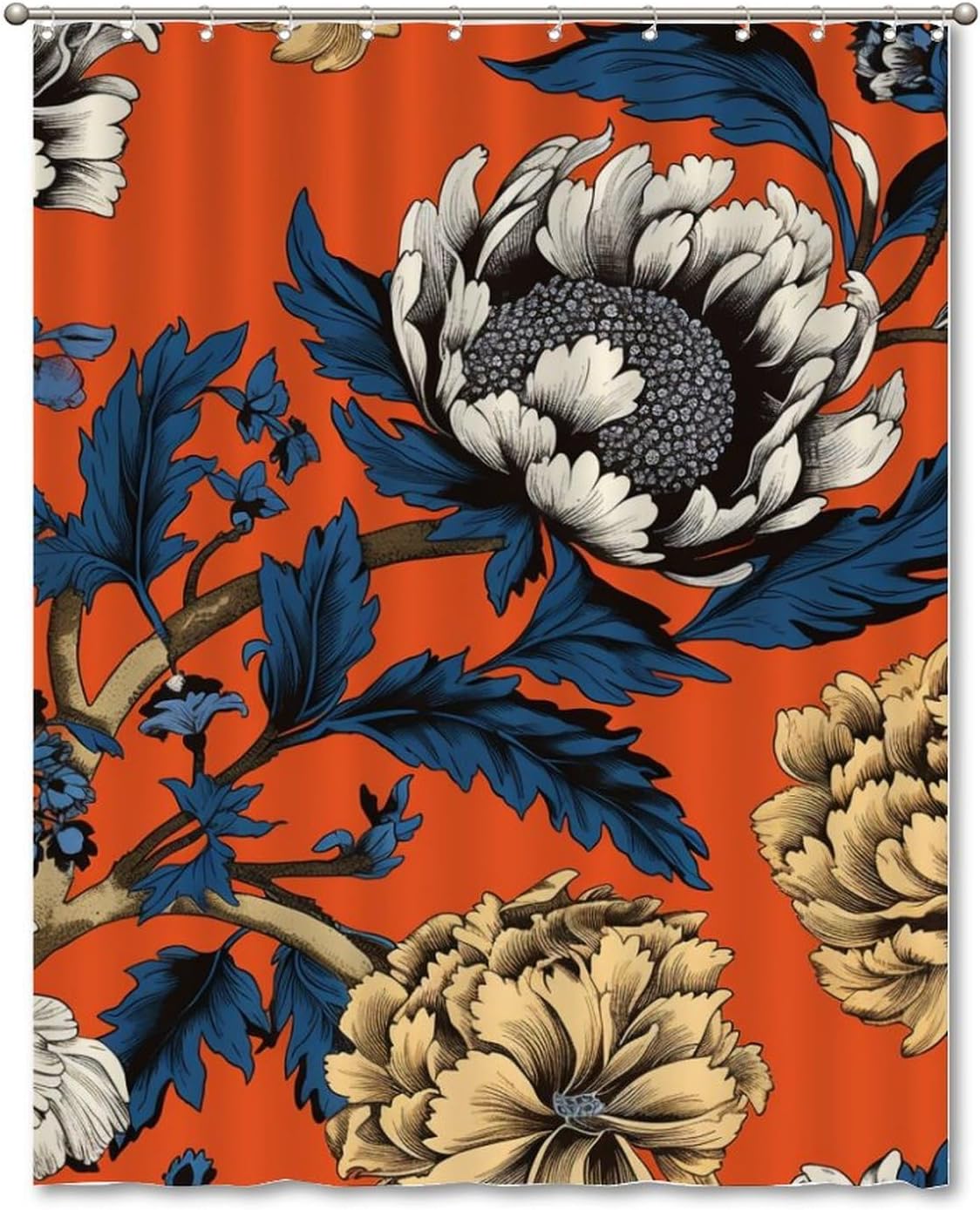 Chinoiserie Style Shower Curtain 72x90in Asian Persimmon Flower Shower Curtains Boho Shower CurtainShower Curtain Liner Polyester Fabric Shower Curtain Set with Hooks