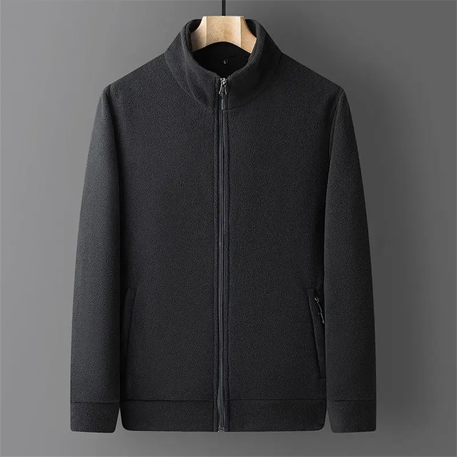 Men's Double-sided Fleece Casual Jacket Windproof Warmth Outdoor Coat Middle Collar Solid Zipper Soft Jackets