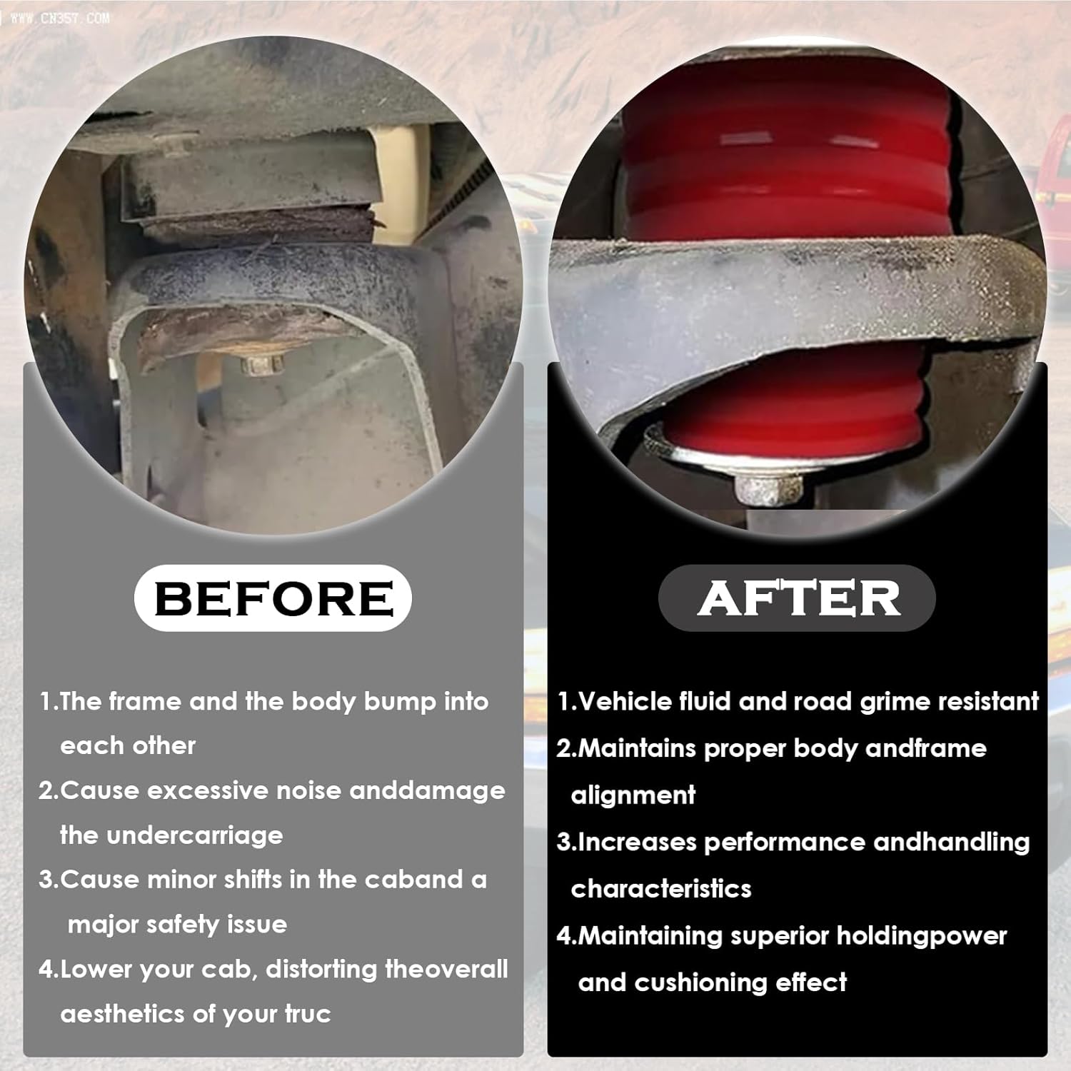 KF04058BK Body Cab Bushing Kits for 1999-2007 Ford F250 F350 Super Duty, Cab Bushings, Steel Sleeves & Hardware, red