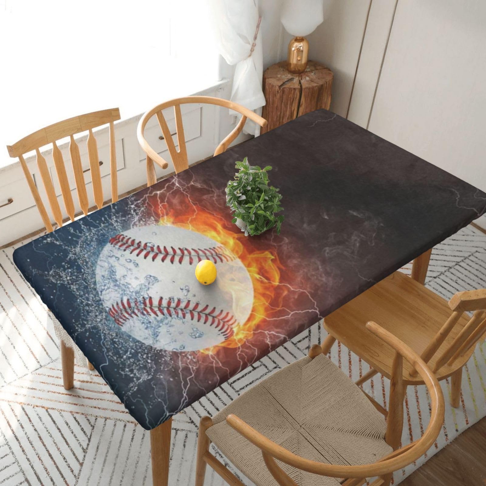 BNVSADC baseball Printed 5FT Tablecloth Polyester Kitchen Water Resistant Table Cloth Dining Table Decoration Table Covers, 152x76 CM