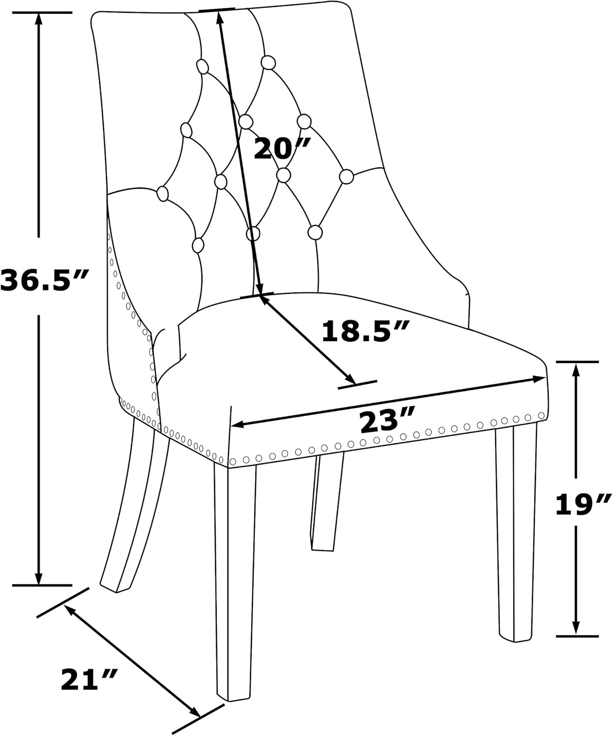 LSSBOUGHT Set of 2 Fabric Dining Chairs Leisure Padded Chairs with Black Solid Wooden Legs,Nailed Trim,Beige - Chairs