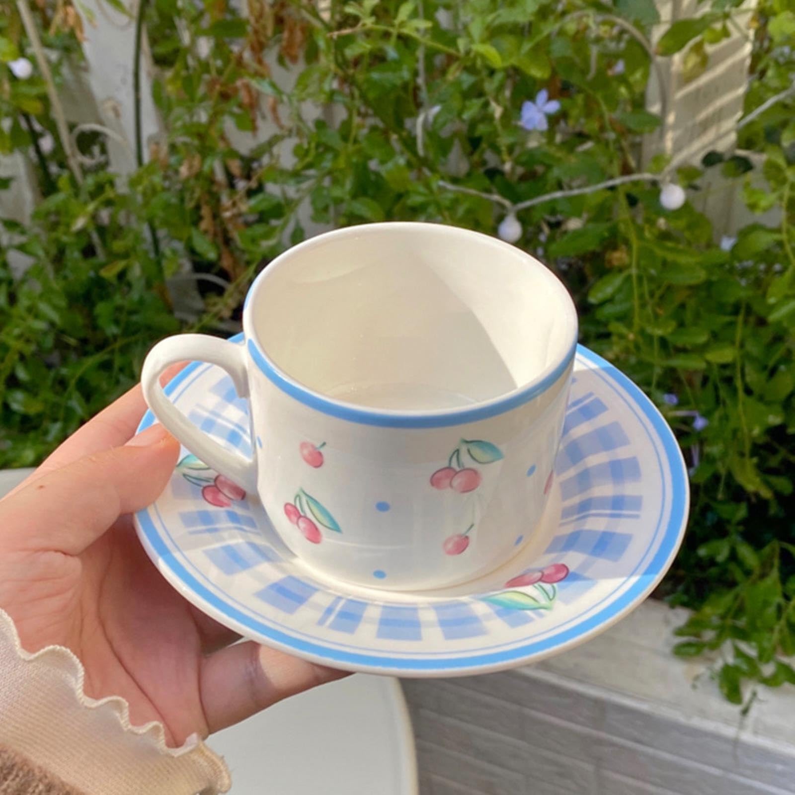 Amazon.com | 250ml/8.5oz Cherry Ceramic Coffee Cup And Plate Set