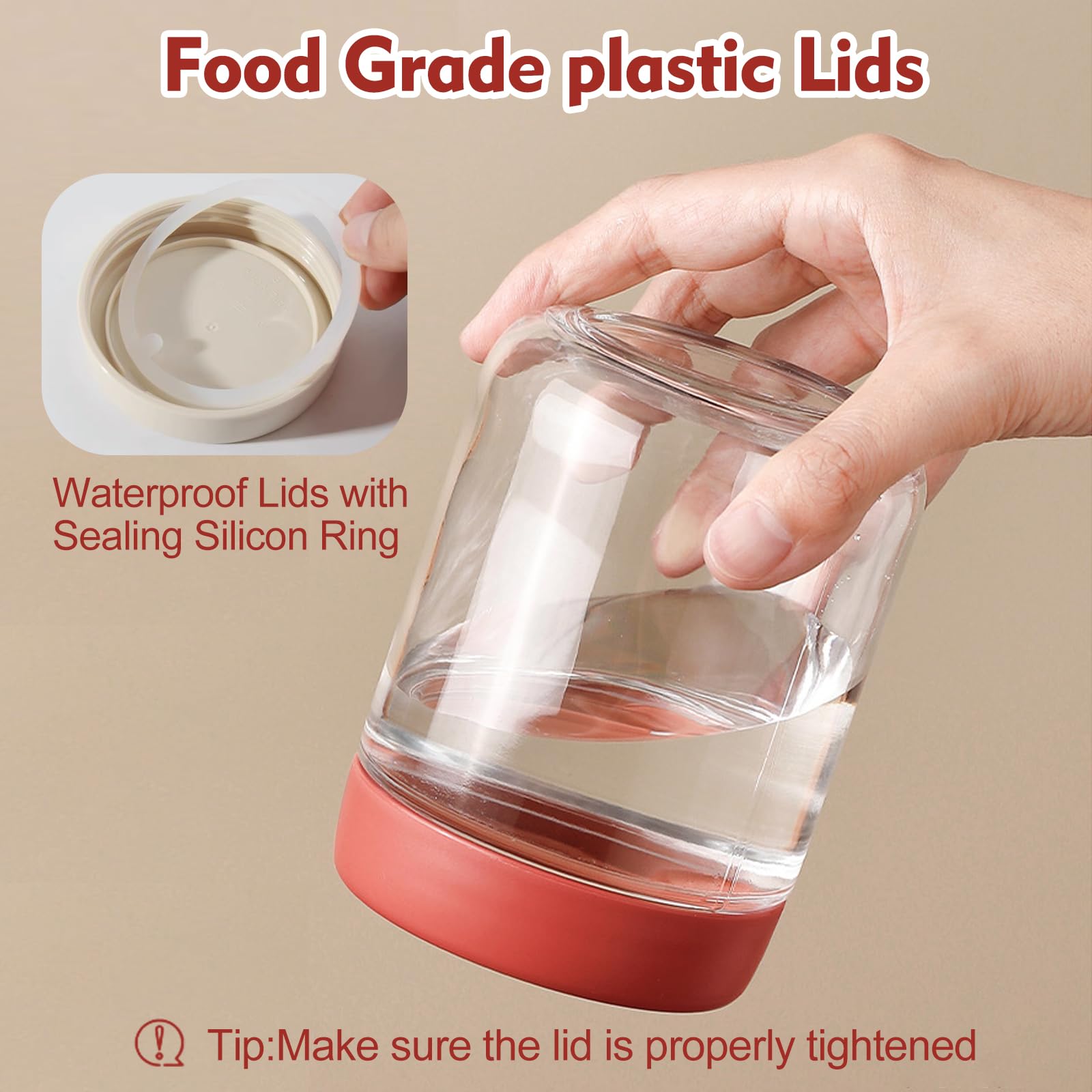 Gemice 6 Barattoli In Vetro 473ml Con Maniche In Silicone - Ermetici, Senza BPA, Per Avena Notturna, Freezer E Lavastoviglie