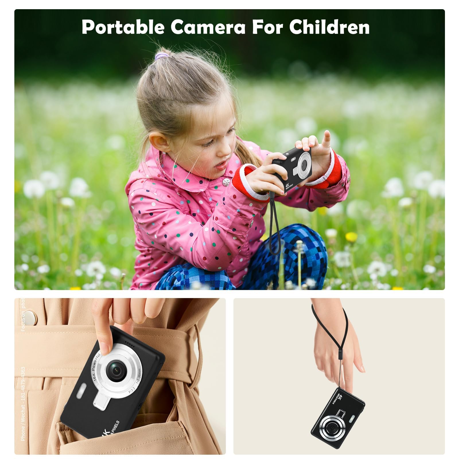 Macchina Fotografica Digitale con Scheda 64GB, 1080P 40MP Fotocamera Digitale Compatta con Zoom Digitale 8X Flash, Fotocamere Digitali Per Bambini Adolescenti Adulto Principianti (Nero)