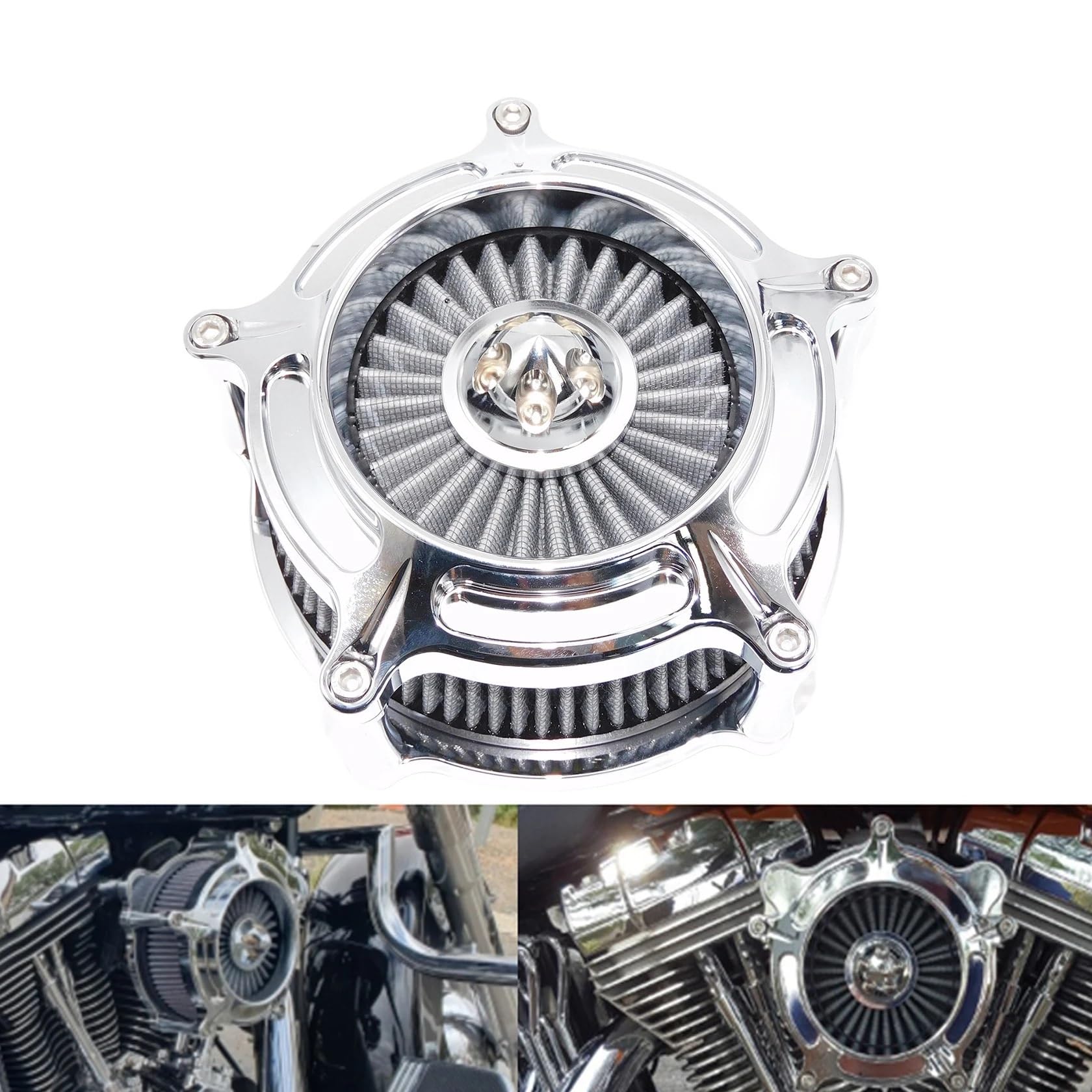 Montaż uniwersalny Filtr powietrza motocyklowy chromowany Filtr powietrza pasuje do Harley Sportster Touring Street Road Electra Glide Softail Dyna(Air Cleaner C)