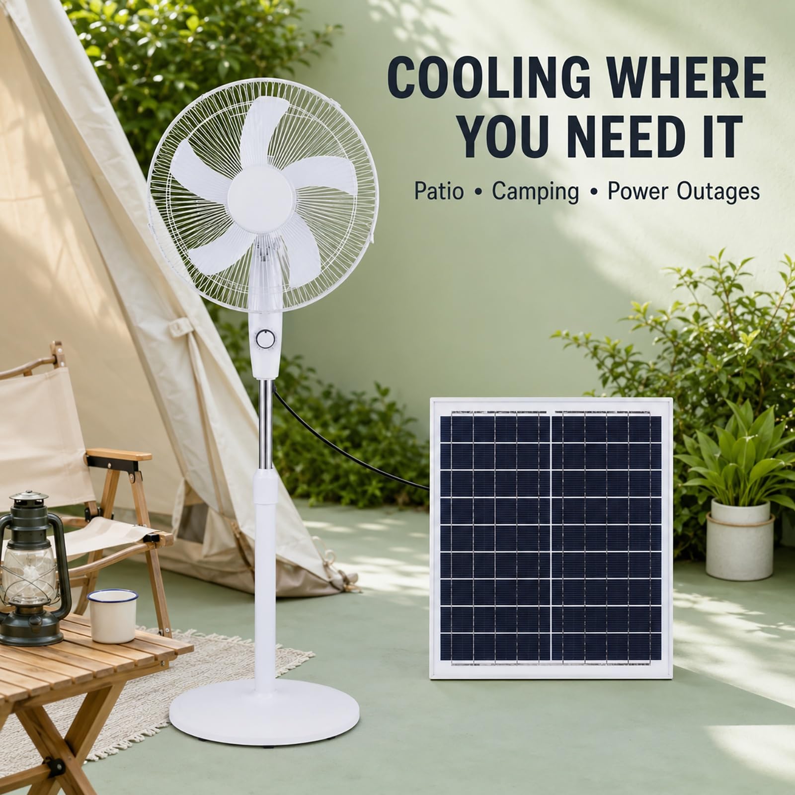 Ventilatore a Piedistallo Solare con Pannello, Ventilatore Ricaricabile | Ventilatore Oscillante a Batteria 6000mAh con 3 Velocità, Ricaricabile Ventilatore Silenzioso da Esterno