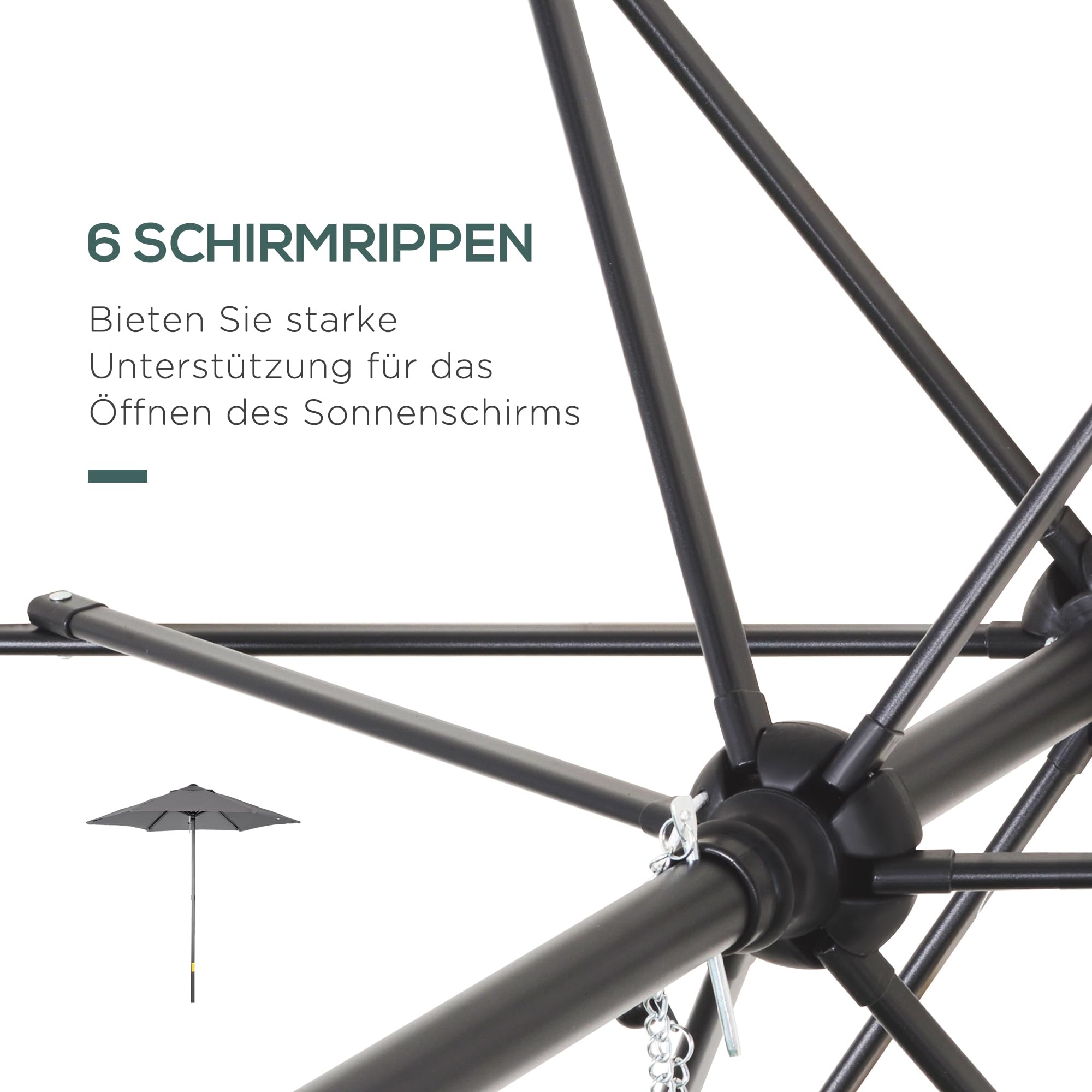Outsunny Sonnenschirm Ø196 cm, sechseckig Balkonschirm Strandschirm windfest stabil Marktschirm Sonnenschutz für Strand Balkon Garten