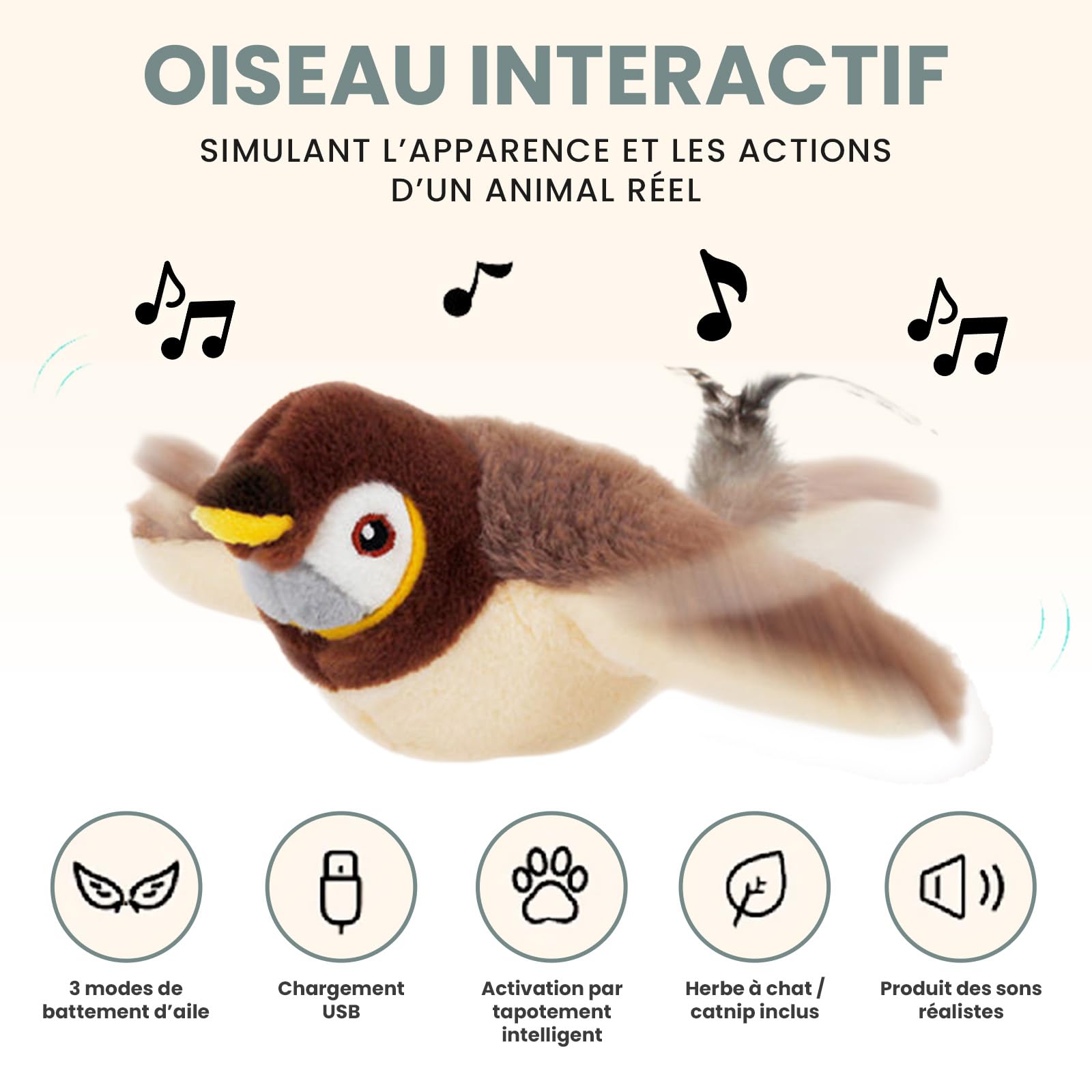 Coffret 4 Jouets Interactifs pour Chat avec Herbe à Chat | Laser Automatique Rotatif, Laser Manuel, Balle Interactive, Oiseau Volant avec Catnip | Pack Anti-Stress et Stimulation Féline