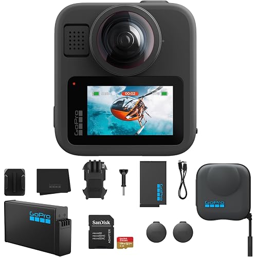 GoPro MAX2 360 Waterproof Video Action Camera 8K, Battery & 128GB Card, Kit | Includes Enduro rechargeable battery, 256GB Extreme UHS-I microSDXC card with SD adapter, protective case for MAX2, Bundle