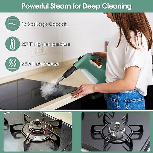 Miniatura 3 de Safstar - Limpiador de vapor de mano, vaporizador presurizado de 1400 W con accesorios de 14 piezas y cerradura para niños, mopa de vapor portátil