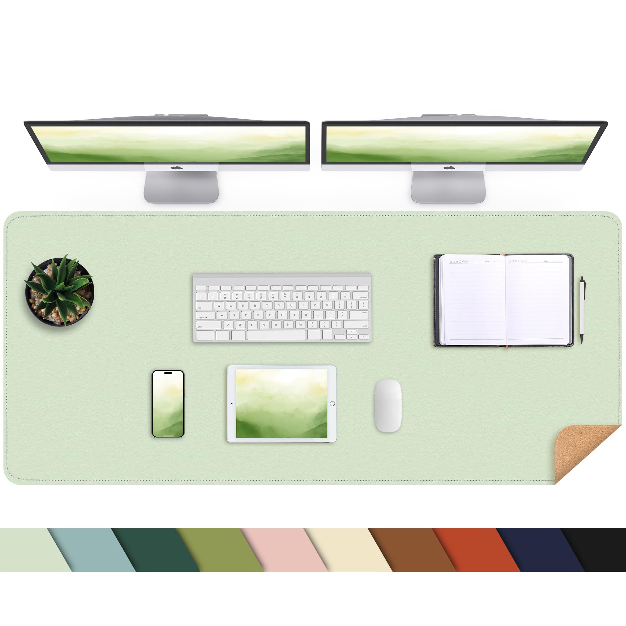 Leather Desk pad Protector, 47in*23in Large Desk mat with Natural Cork & PU Leather,Mouse pad,Non-Slip Office Desk Mat,Waterproof Desk Writing Pad for