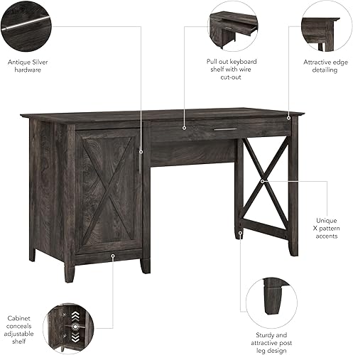 Miniatura 64 de Bush Furniture Key West - Escritorio de 48 W en nogal gris oscuro Gris Oscuro Nogal,gris (cape cod gray),Roble blanco de lino.,cereza bing,Roble