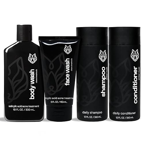 Black Wolf Paquete de ducha para piel grasa paquete de 4 piezas incluye gel de mascar corporal lavado facial exfoliante facial e hidratar sin aceite Black Wolf Paquete de ducha para piel grasa paquete de 4 piezas incluye gel de mascar corporal lavado facial exfoliante facial e hidratar sin aceite