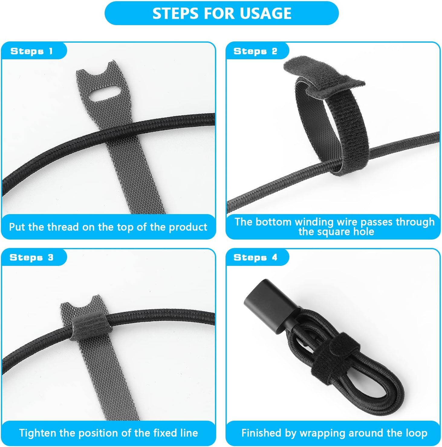 60pcs Fastening Microfiber Cloth Cable Ties Wire Management(6/7/8 Inch, Black)