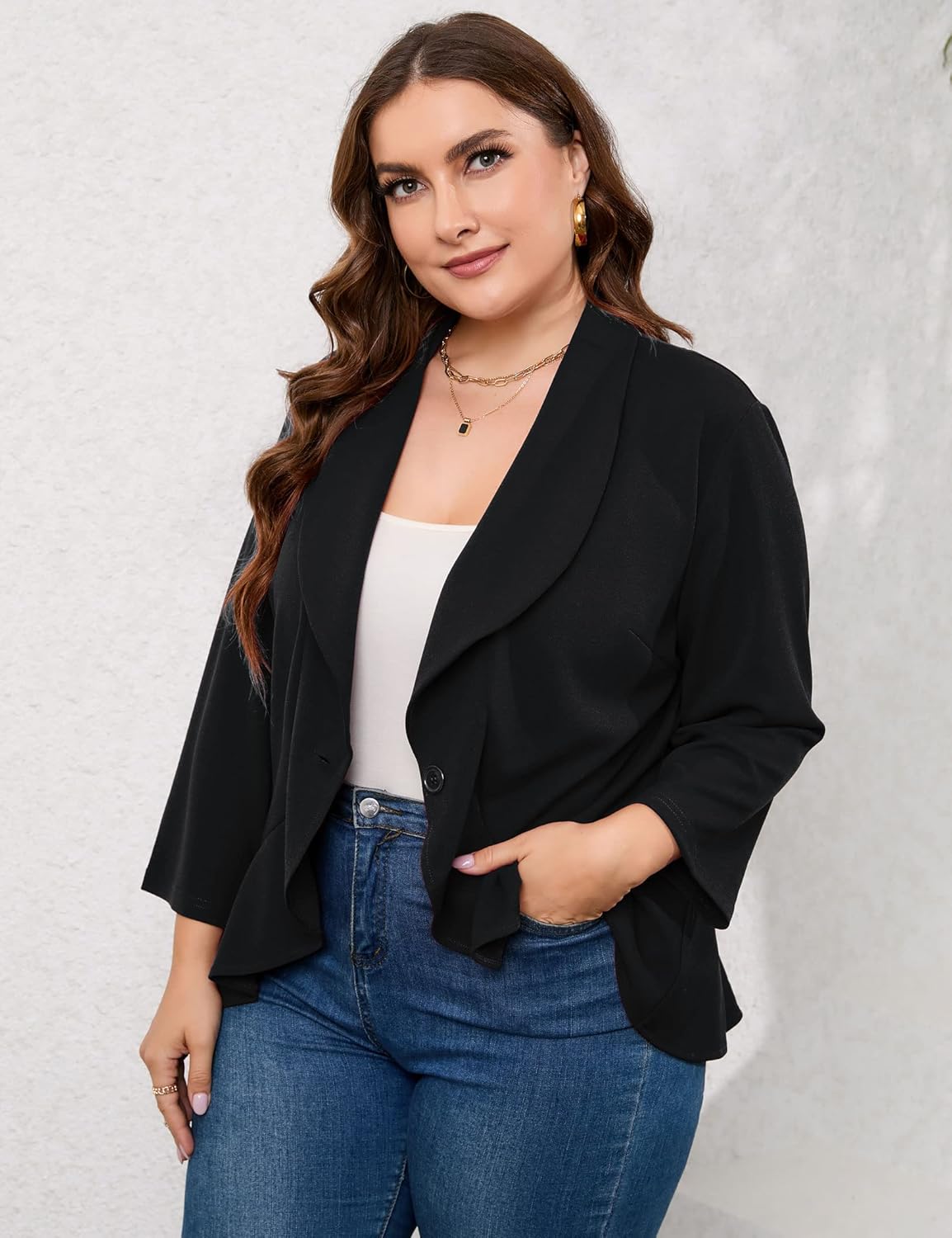 KOJOOIN Womens Casual Blazer Long Sleeve Open Front Ruffle Work Office Cardigan Suit Jackets Long