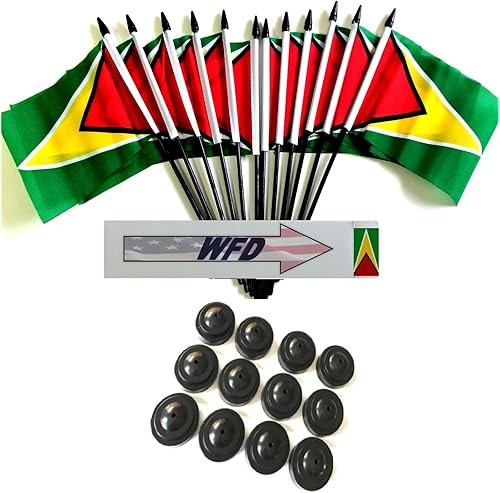 Miniatura 18 de Una docena de banderas y bases de escritorio Nauru, 12 banderas de poliéster en miniatura para oficina y pequeñas con 12 soportes negros Banderas