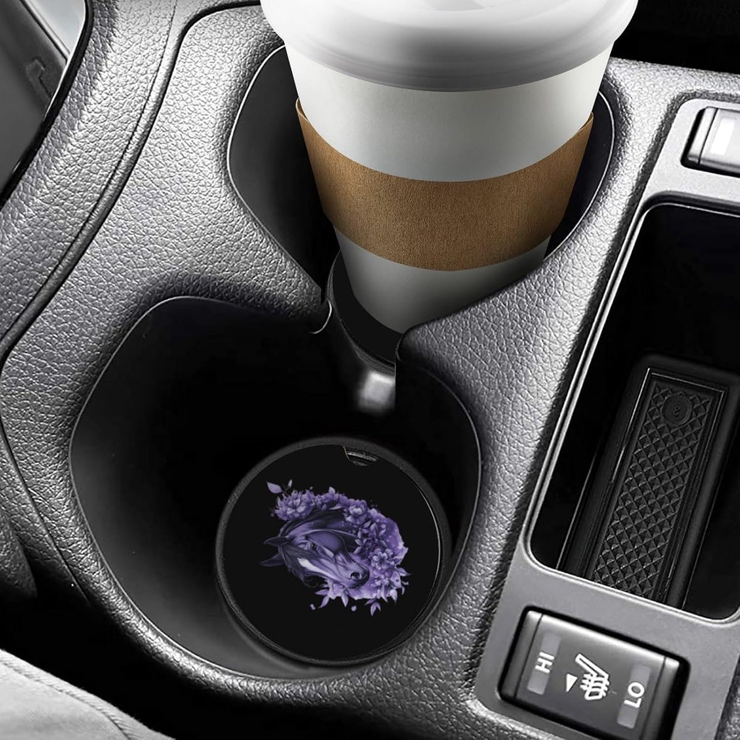 Purple Horse Flowers Car Cup Holder Coaster with Cork Base 2.6 Inches Anti Slip