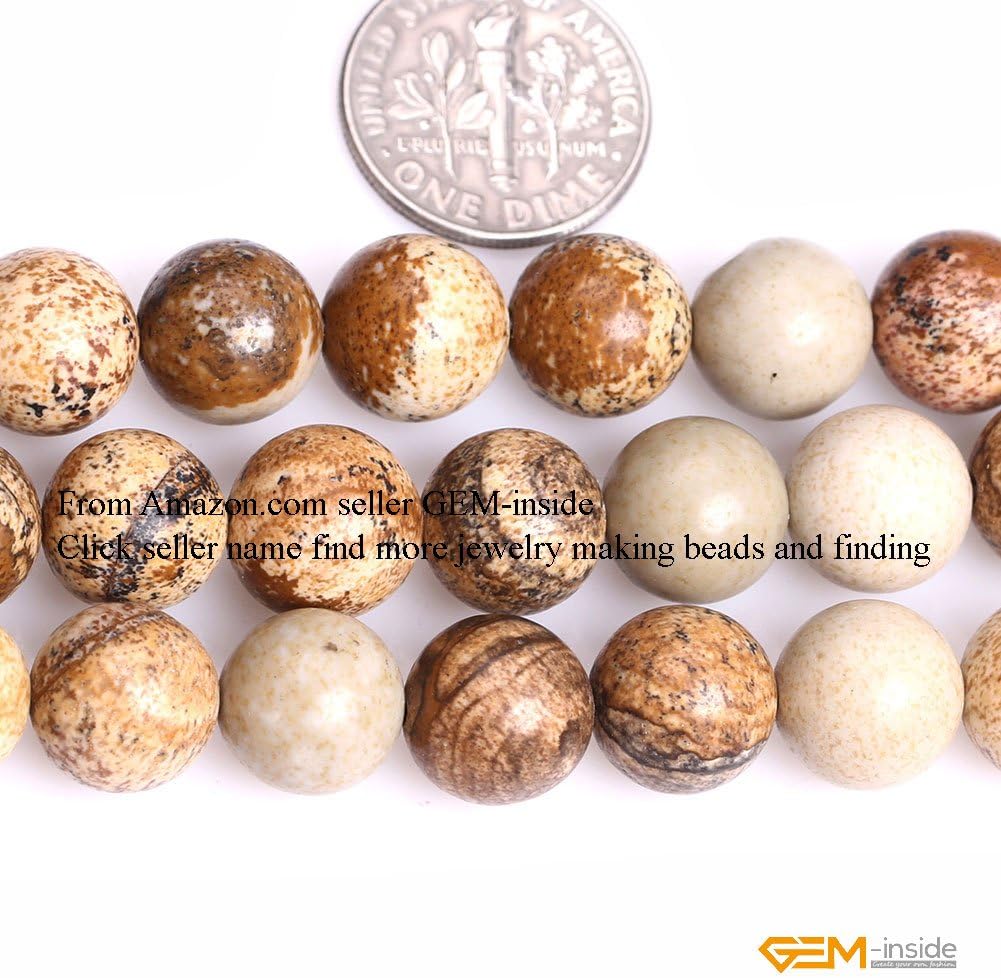 GEM-Inside Picture Jasper Gemstone Loose Beads Natural 10mm Round Crystal Energy Stone Power for Jewelry Making 15"