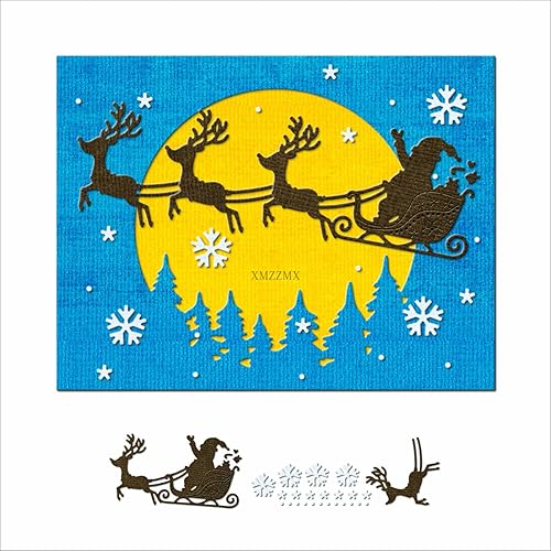 Santa Claus Sleigh Reindeer Metal Cutting Dies for Card Making, Paper Embossing Die-Cuts Kit Storage Pockets Supplies, Scrapbooking Stencils