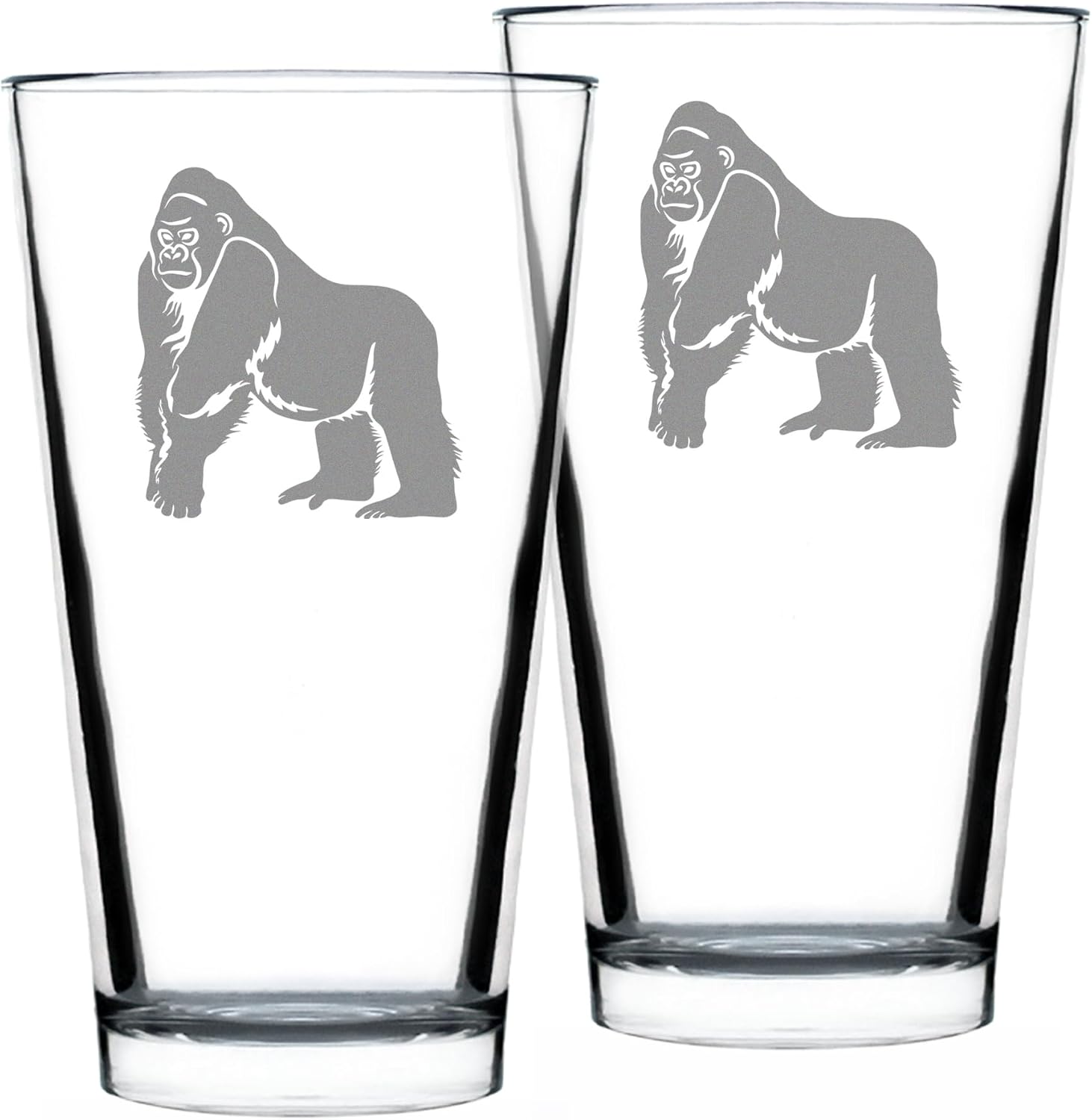 Bevvee Gorilla Pint Glass for Beer - Fun Wild Animal Themed Decor and Gifts for Lovers of Apes and Monkeys - Set of 2-16 Oz Glasses