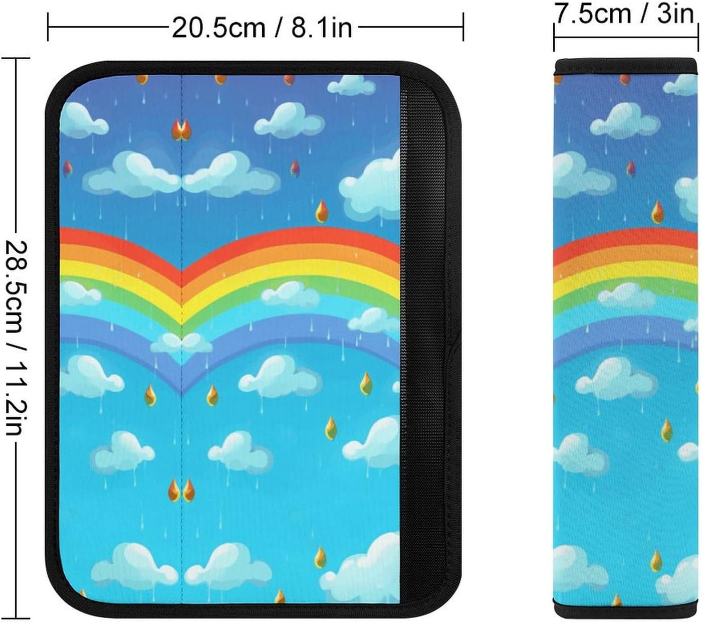 2 PCS Super Soft Car Seat Belt Pad, Cute Rainbow Clouds Raindrop Printed Waterproof Sweat-Absorbing Seat Belt Covers Backpack Shoulder Pad for All Car Seats Baby Strollers