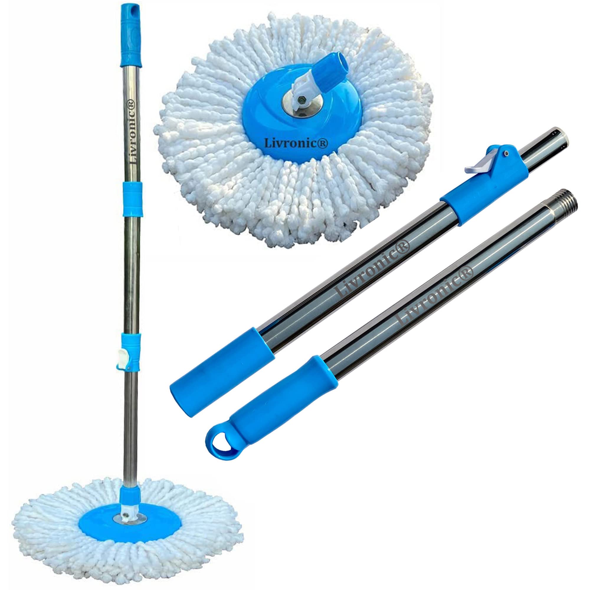 Livronic® Spin Mop Broom Handle Stick with Microfiber Head Refill Stainless Steel Pole for 360° Floor Cleaning (Random Colors) (B093QJDD36) Amazon Price History, Amazon Price Tracker