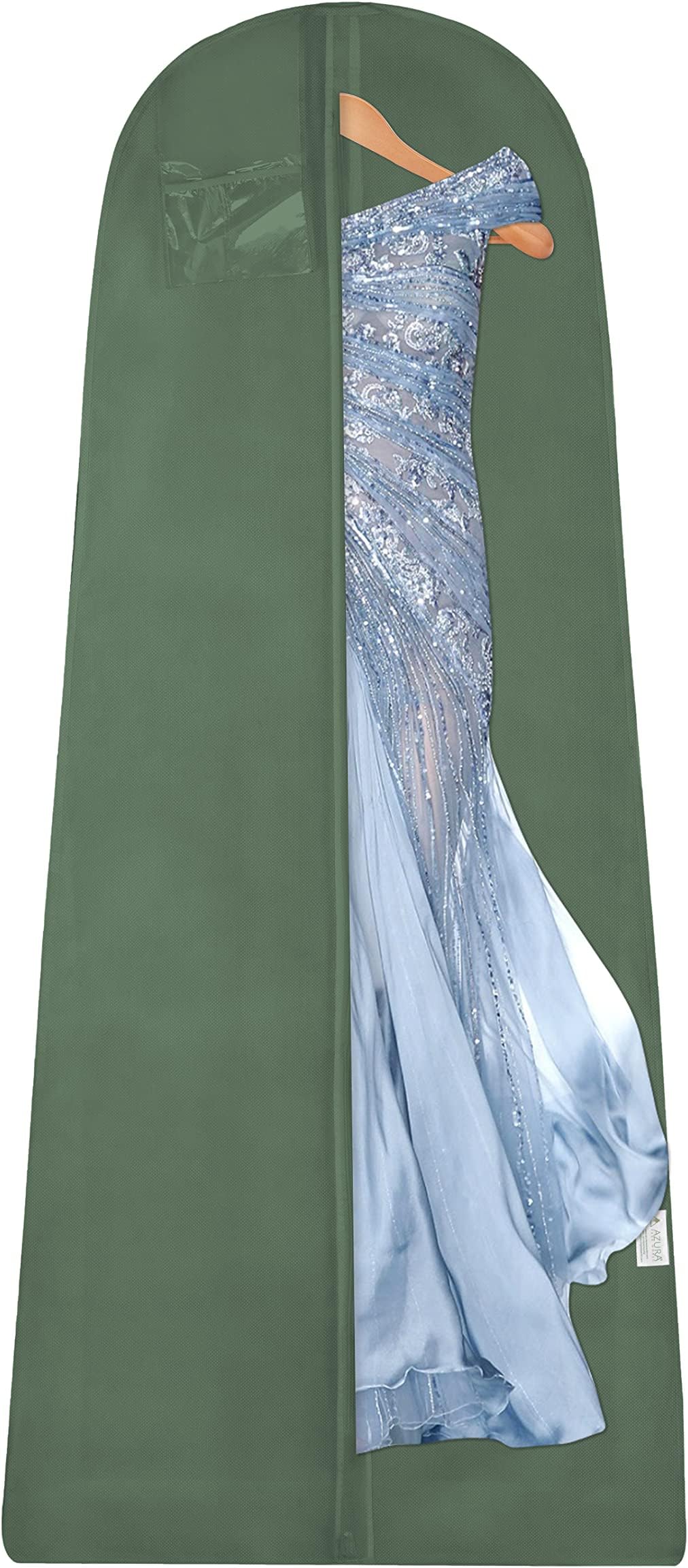AZURA 70" WEDDING GOWN COVER, LENGHA/LEHENGA GARMENT STORAGE BAG WITH 7" GUSSET Zipped, Non Woven Fabric (Pack of 5, BOTTLE GREEN)