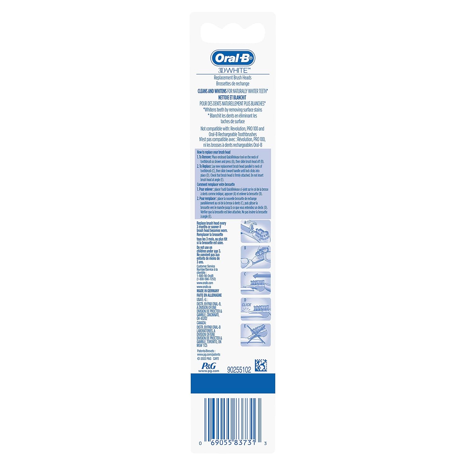 Oral-B 3D White Battery Power Toothbrush Replacement Heads, 2 Count