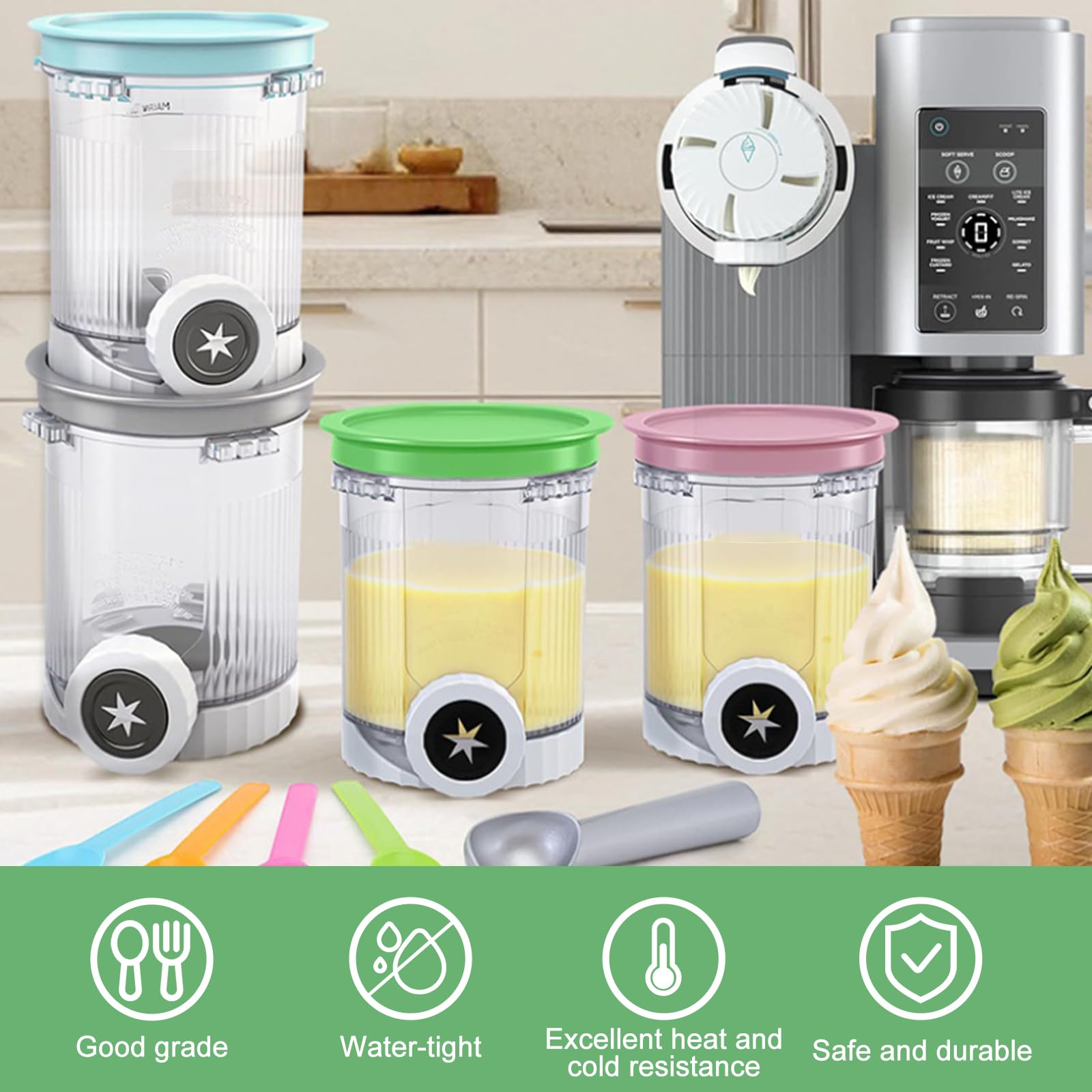 Lot de 4 récipients pour machine à glace et à glace Ninja Swirl by CREAMi - 480 ml - Accessoires pour sorbetière Ninja Creami NC701 et NC700 - Sans BPA - Passe au lave-vaisselle