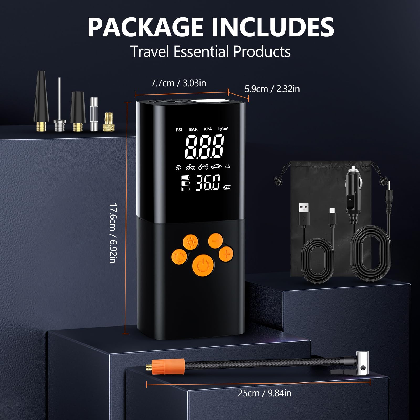 10000Mah Compresor Aire Portatil,160PSI & 2X inflador Ruedas Coche con Doble LCD Digital, inflador electrico luz LED, Manómetro, Apagado Automático para Coche, Moto, Bicicleta, Anillo de Natación