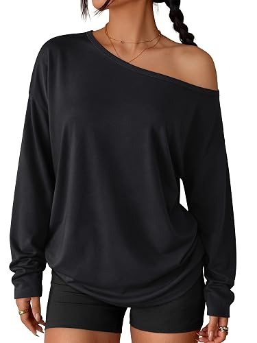 Trendy Queen Womens Off The Shoulder Oversized Tops | Long Sleeve Tshirts, One Shoulder Fall Outfits,Asymmetrical,Plus Size,Going Out Fashion Clothes,Sexy Blouse