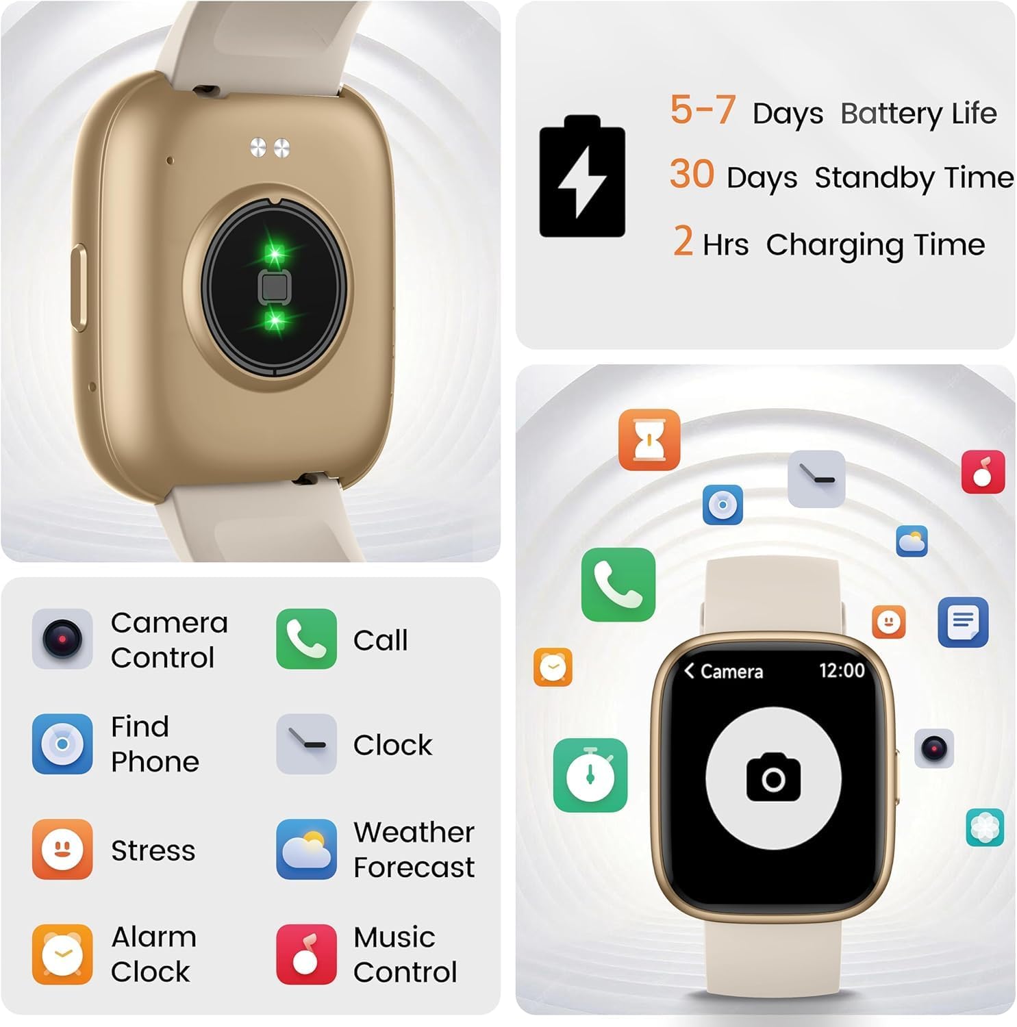 Smart Watch with Alexa Built-in, 1.83" HD Touchscreen Fitness Tracker with Bluetooth Calling, Fitness Watch with Heart Rate/Sleep Monitor/120+ Sports, IP68 Waterproof Smartwatch for Android iOS, Cream - Image 7