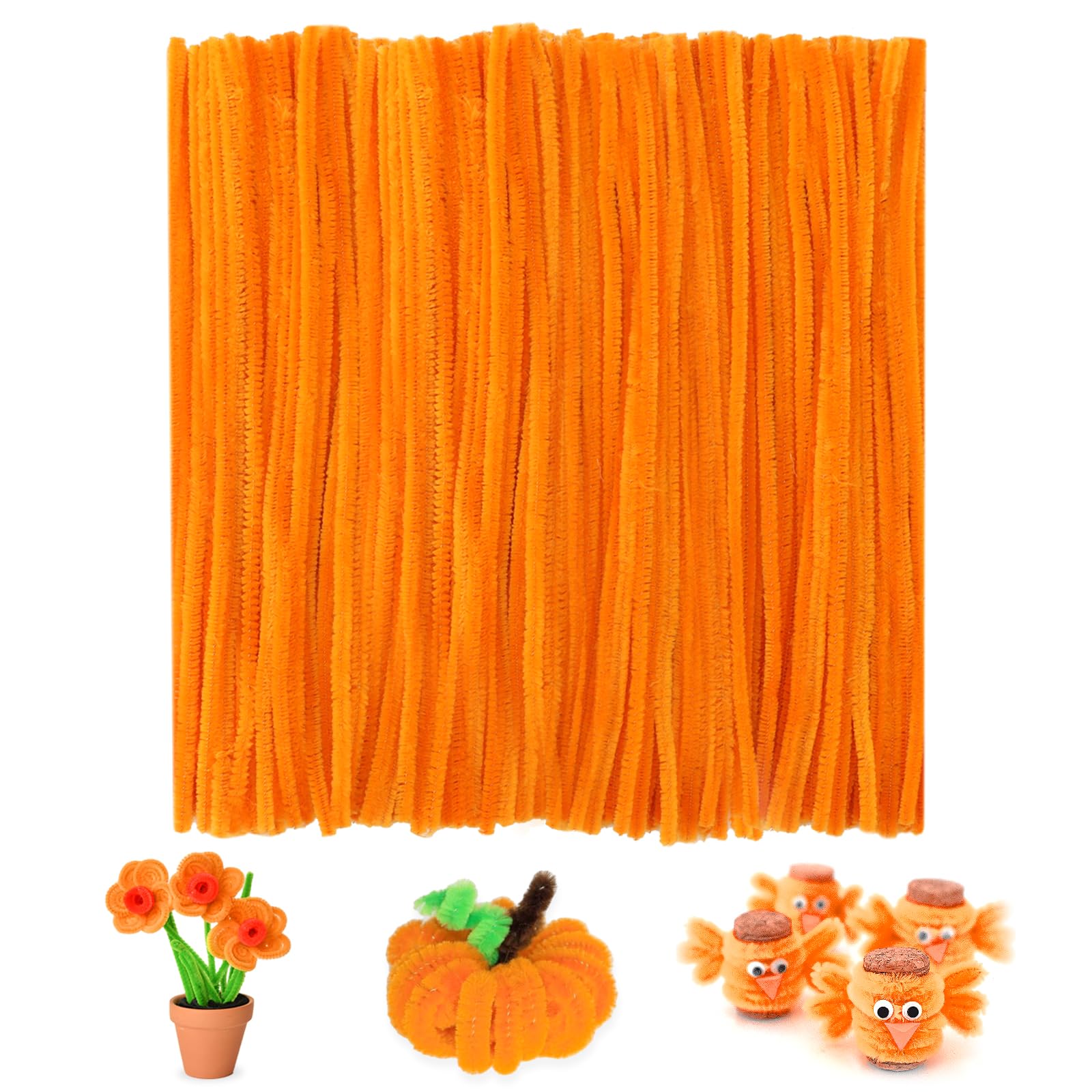 KINGLAKE Pfeifenputzer 200 Stück, Pfeiffenputzerdraht Orange, 30CM Pfeiffenputzerdraht Biegbar, Pfeifenreiniger Zum Basteln, Dekorieren, Halloween