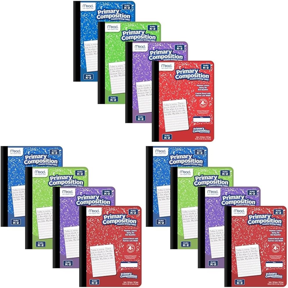 Mead Composition Books/Notebooks, Primary, Grades K-2, Wide Ruled Paper, 100 Sheets, 5 Pack (72900)