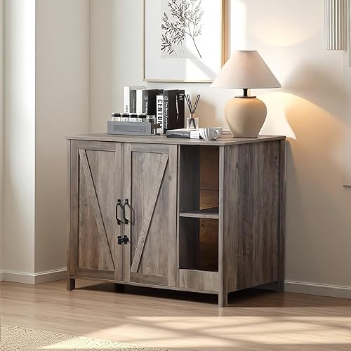 Litter Enclosure with Litter Collector, Litter Cabinet with Dog-Proof Adjustable Shelf, for Placing Cat Robot 3/4, Power Outlet (Grey)