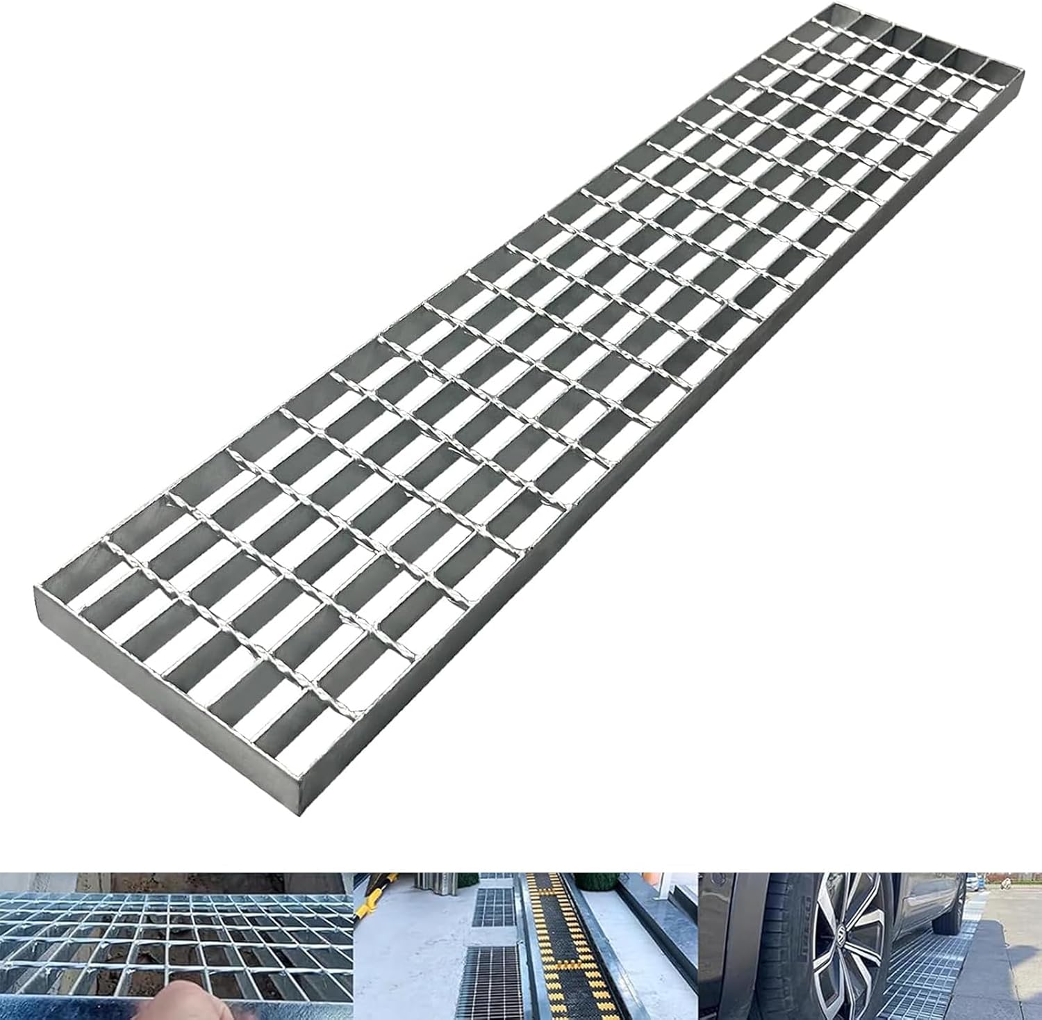 Galvanized Steel Driveway Trench Drain Grate, 36 * 6in Metal Channel Drain Grate,Heavy Duty B125 Class Channel Drainage Cover for Garage,Factory Parking Lot Commercial Concrete Floor.