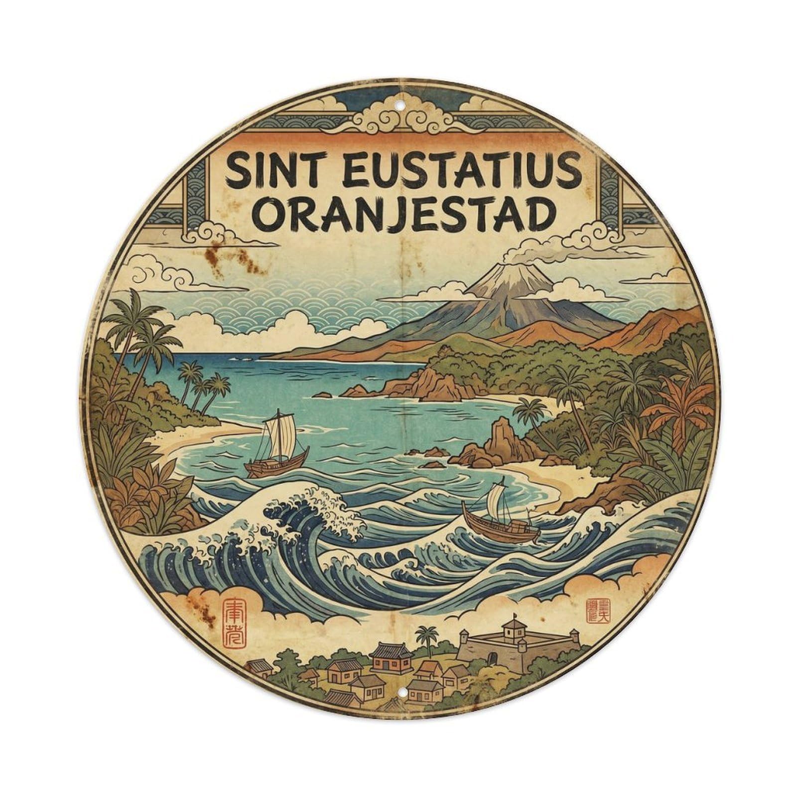 Seaside Scenery Saint Eustatius Oranjestad Metal Tin Sign