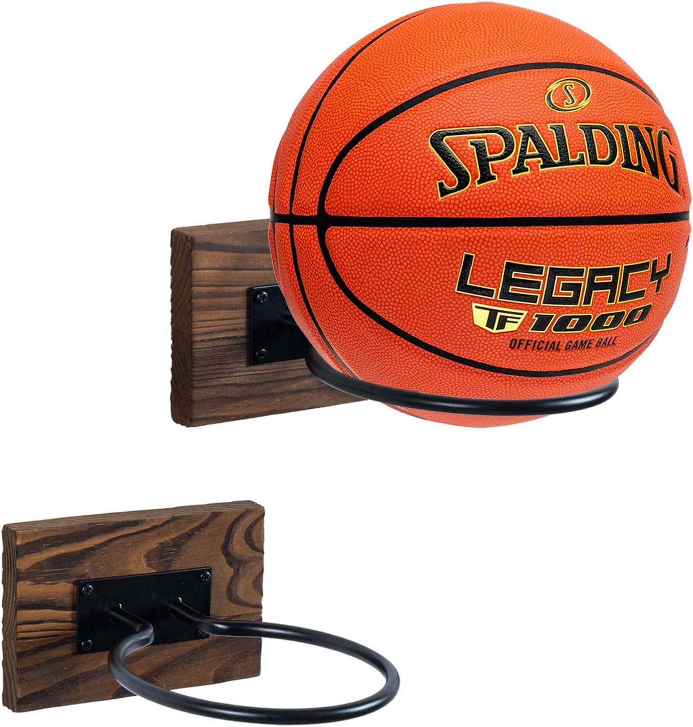 MyGift Wood & Metal Wall-Mounted Sports Ball Holder Storage, Set of 2