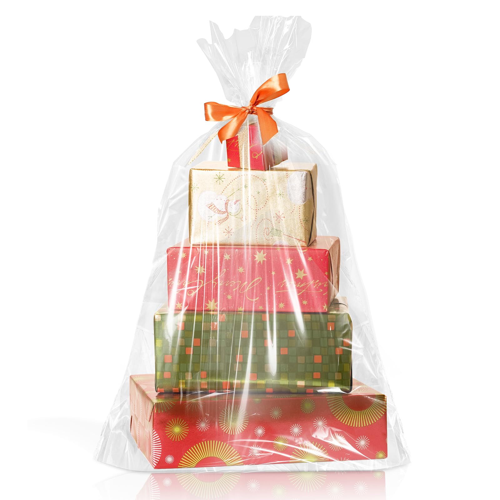 WIKDAY Cellophane Wrap for Gift Baskets 10 PCS 40x50 Inches Large Clear Cello Gift Bags with Ties Plastic for Gift Giving, Packaging Products