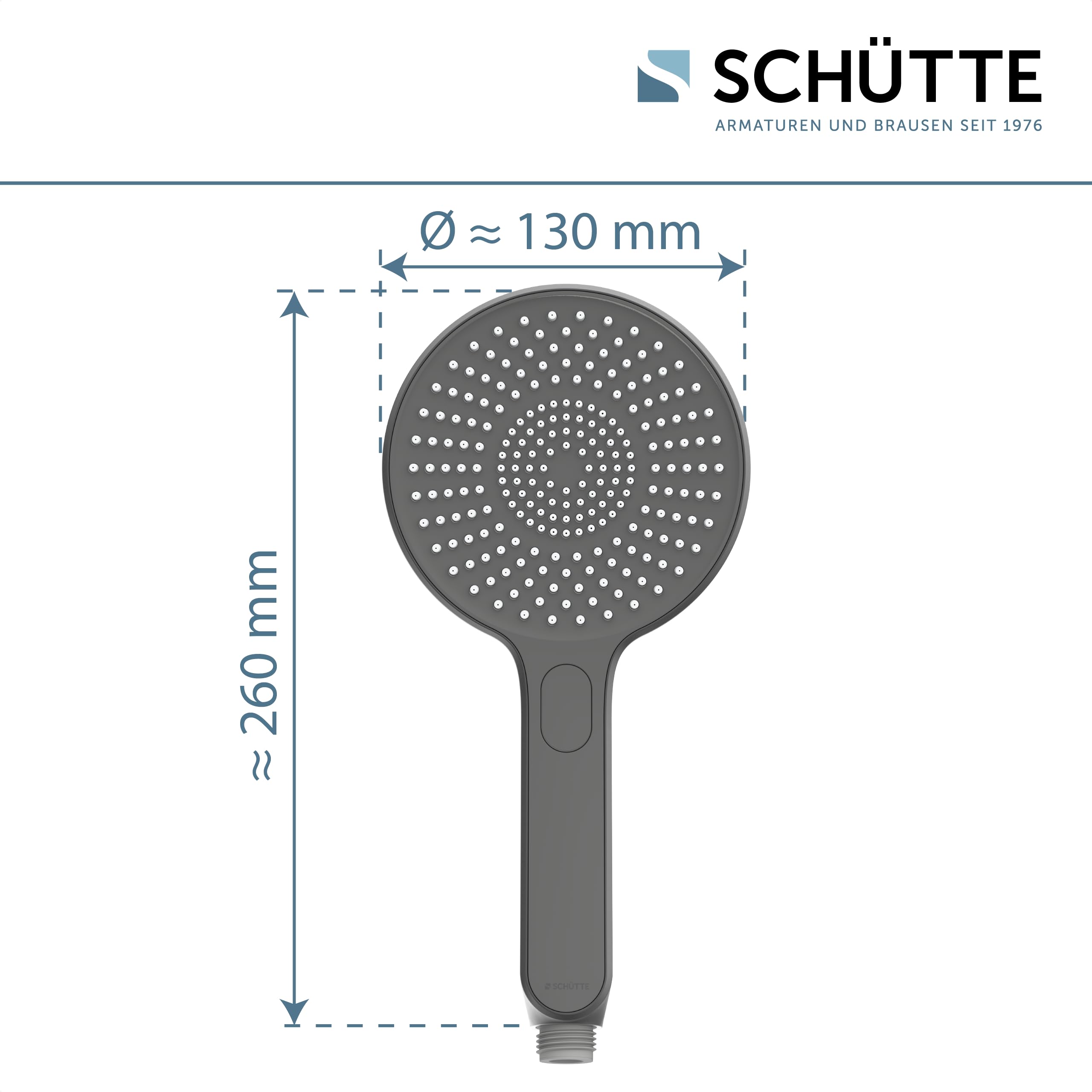 SCHÜTTE Alcachofa de ducha Karibic con puntos antical, cabezal de ducha con cómodo botón de presión y 3 tipos de chorro ajustables, cabezal antical para la ducha, grafito