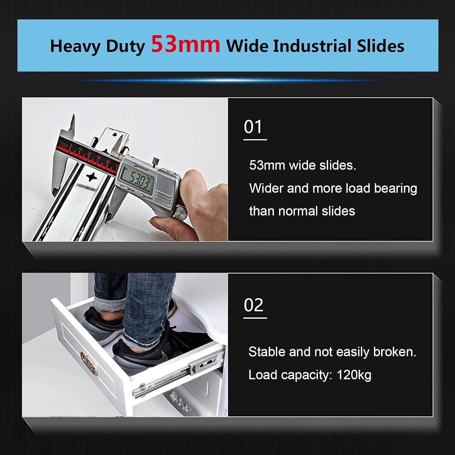 Guide per cassetti, 1 Paio di Guide carichi Pesanti ad Estensione Completa con(450mm(18Inch))