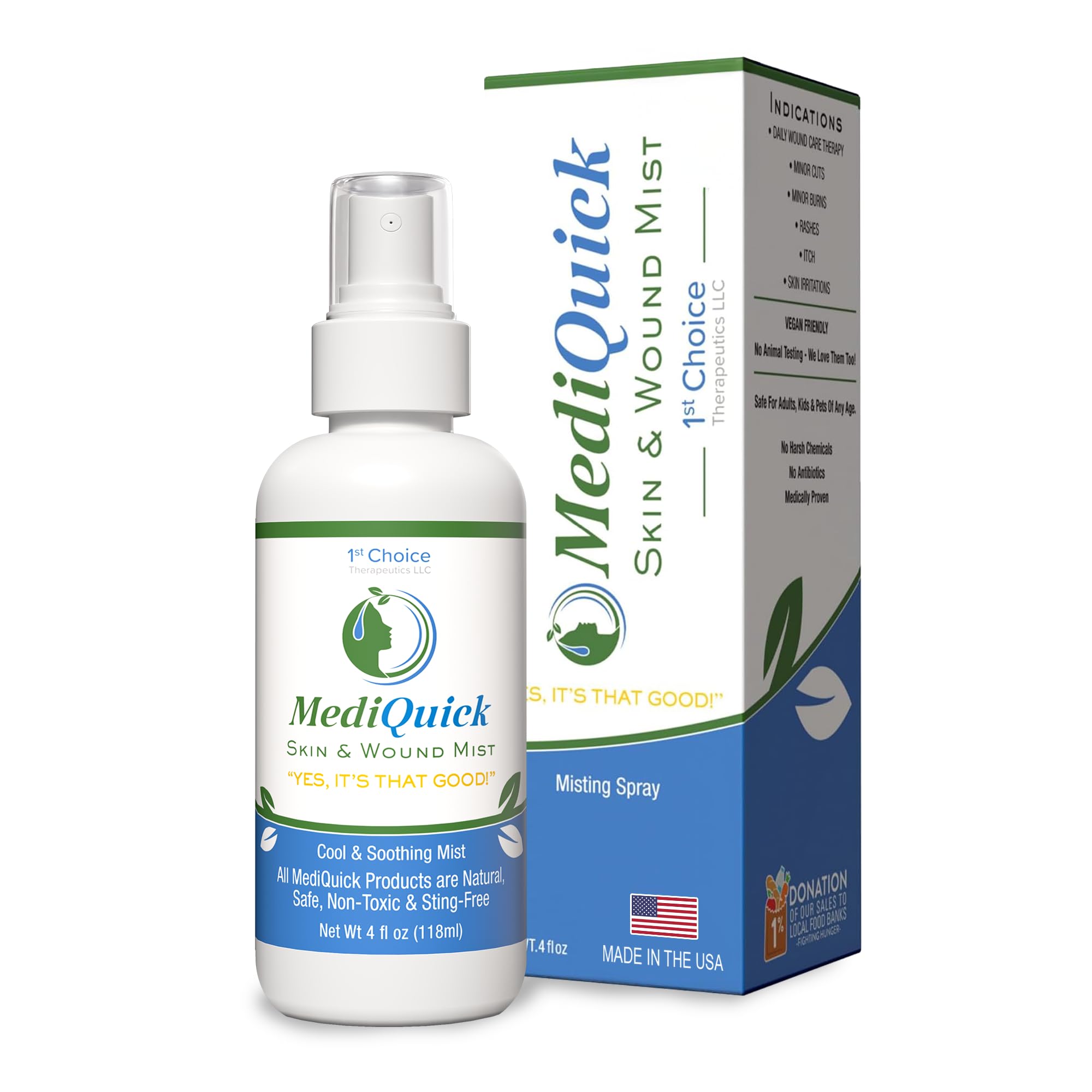 MediQuick Antiseptic Spray Mist | Skin & Wound Repair First Aid Spray for Acne Rash Burns Cuts Eczema Itch Bites & More with 12 Hour Action | Safe Wound Wash with No Sting | 4 Oz
