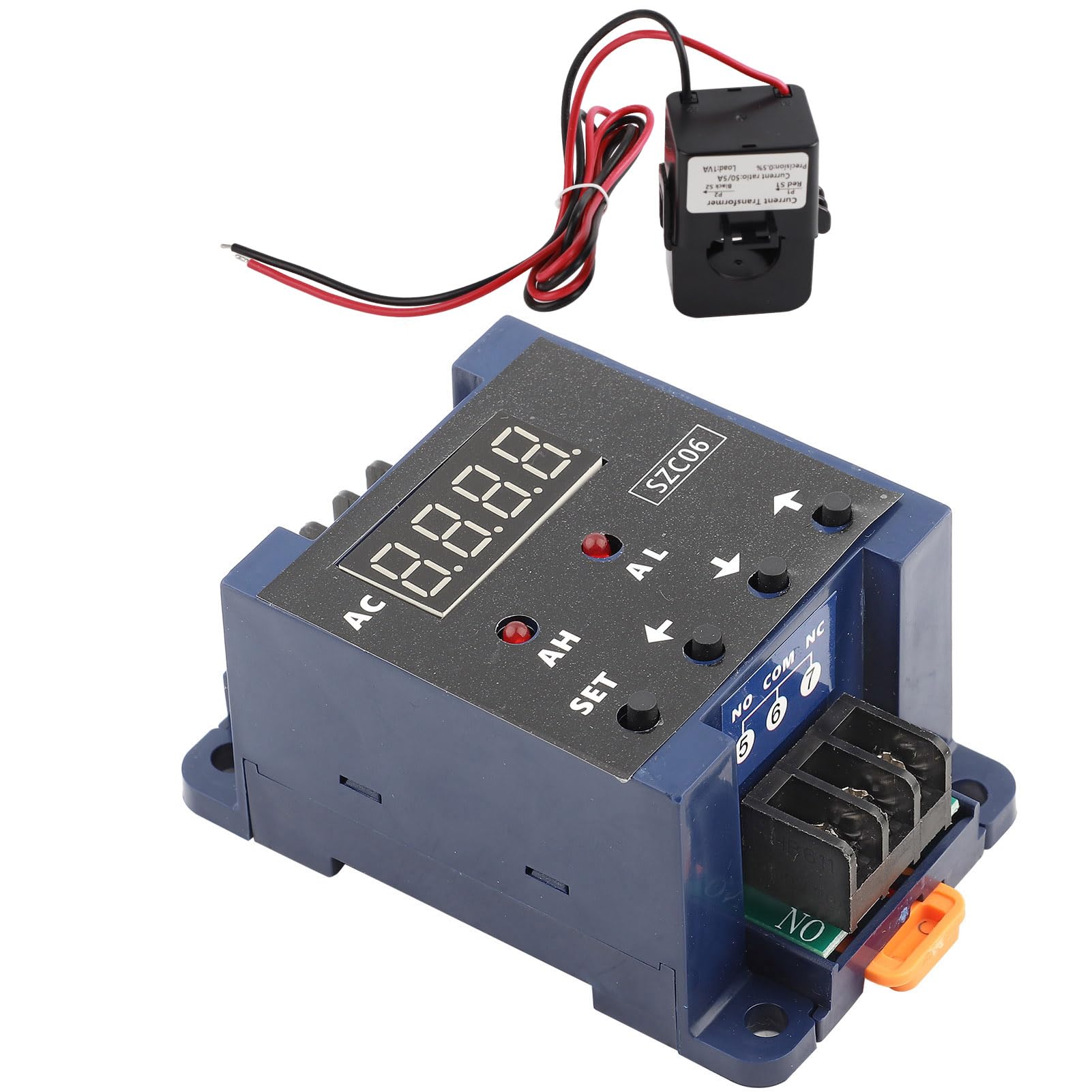 Cyfrowy amperomierz AC elektryczny SZC06 AC110‑220V 0,3‑50A zakres pomiarowy górna dolna granica przekaźnik opóźnienia alarmu (50A)
