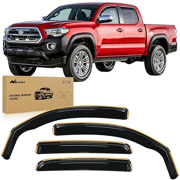 Nilight Trwałe osłony przeciwdeszczowe do Toyota Tacoma podwójna kabina 2016 2017 2018 2019 2020 2021 2022 2023 deflektory okienne, osłony wiatrowe, 4 sztuki