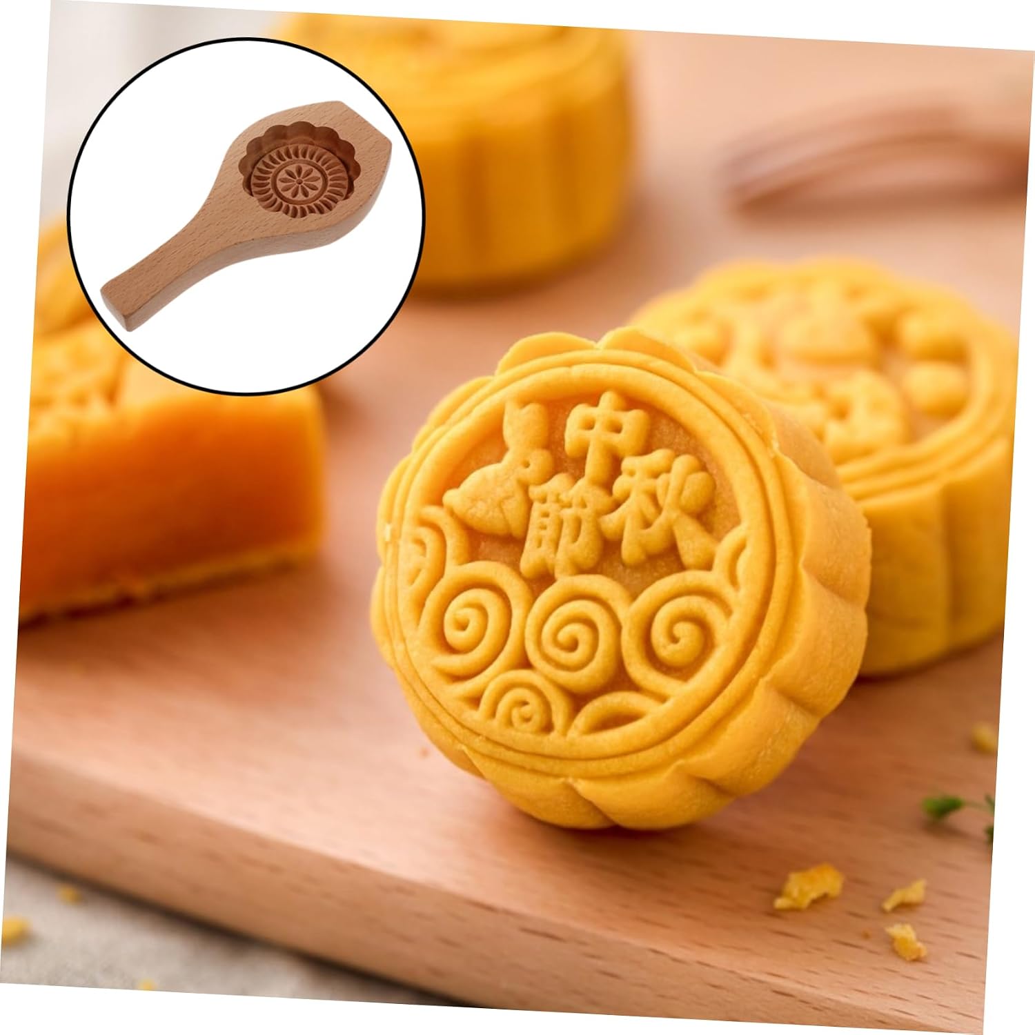 KICHOUSE Moon Cake Mould 2-flower Shape Wooden Moon Cake Molds Decoration Mould Baking Tools Wooden Material