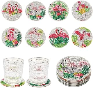 KISSITTY 8pcs Flamingo Diamond Painting Coasters for Adults DIY Animal Theme Diamond Art for Beginners Cup Mat Kits for Home Party Table Desk Decor 3.7 Inches