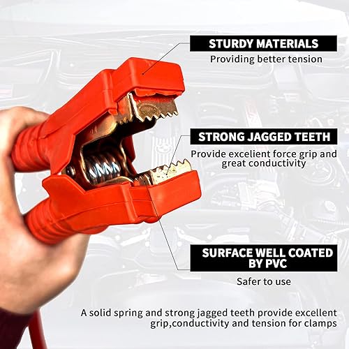 Miniatura 2 de Cables de arranque resistentes, cables de refuerzo de 2 GA de 20 pies, cables de refuerzo de alta resistencia, baterías muertas o débiles para